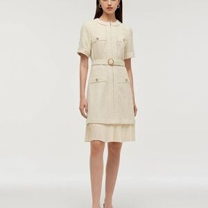 GOELIA- Wool Blend Tweed Women Mini Dress With Belt